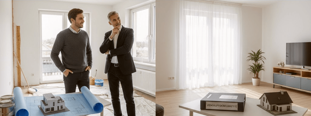 Zwei Männer in einem leeren Raum.