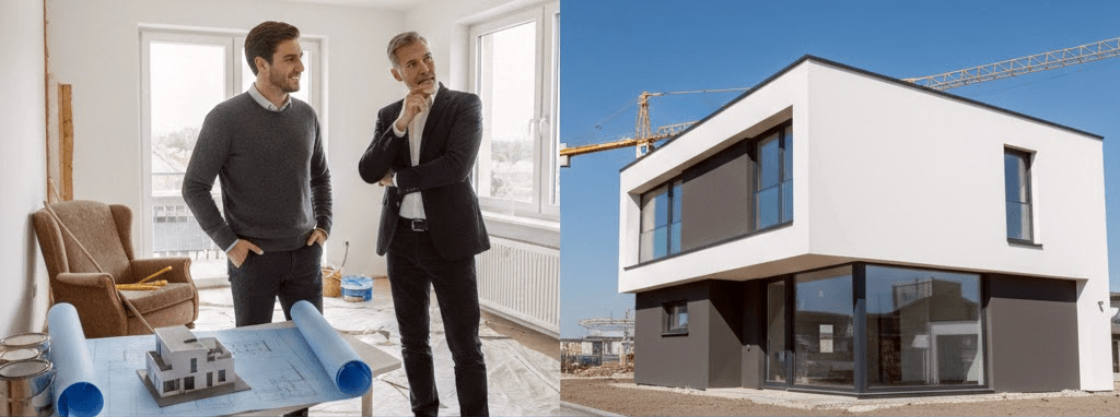 Architekten besprechen Bauprojekt und Entwurf.